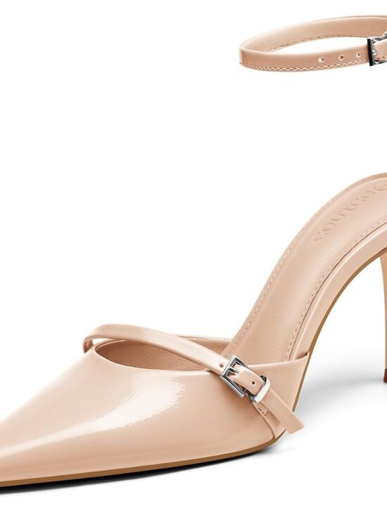 Coutgo Women's Khaki Closed Pointed Toe Ankle Buckle Strap Pumps High Heels - Picture 5 of 5